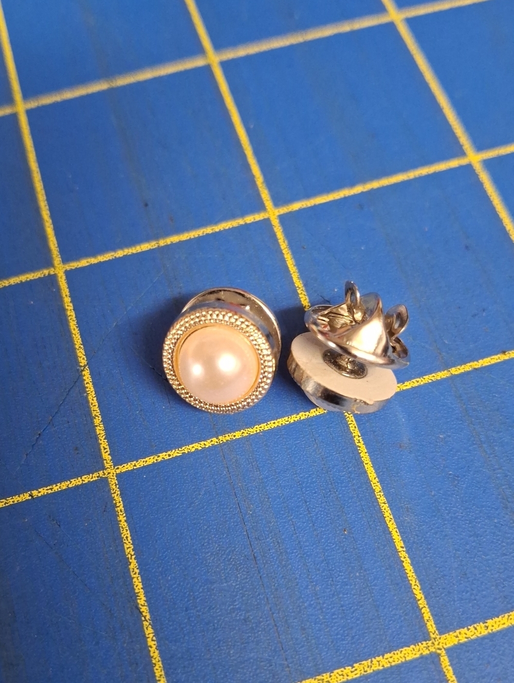 Rhinestone Faux Circle Tack 0.25" Pin Gold Tone New Set of 2 (#10)